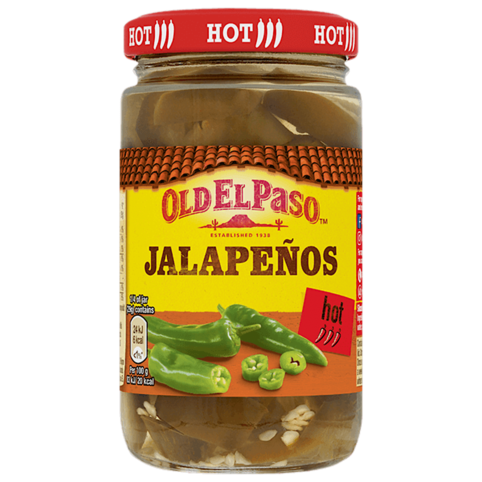 glass jar of Old El Paso's sliced green jalapeños (215g)
